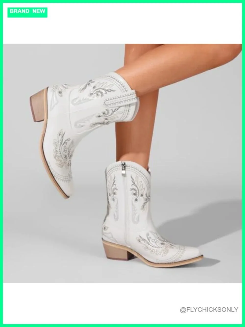 Rhinestone Embroidered Ankle Cowboy Boots with Chunky Heel